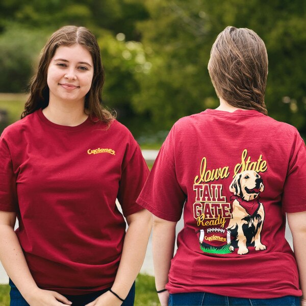 Comfort Wash Cyclones Script Cardinal Tailgate Ready Short Sleeve T-Shirt front and back